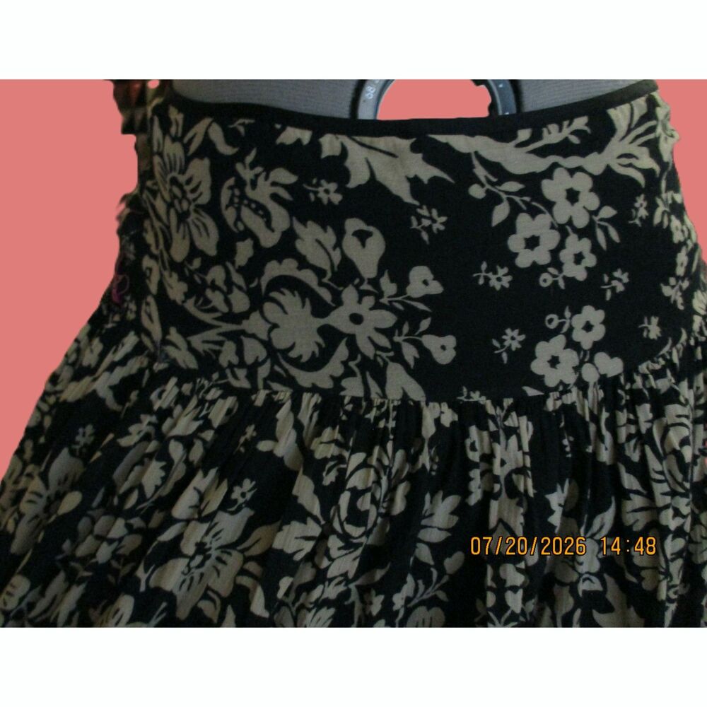 Vintage Jones New York Boho Floral Border Print Skirt Fitted Yoke Side Zip S